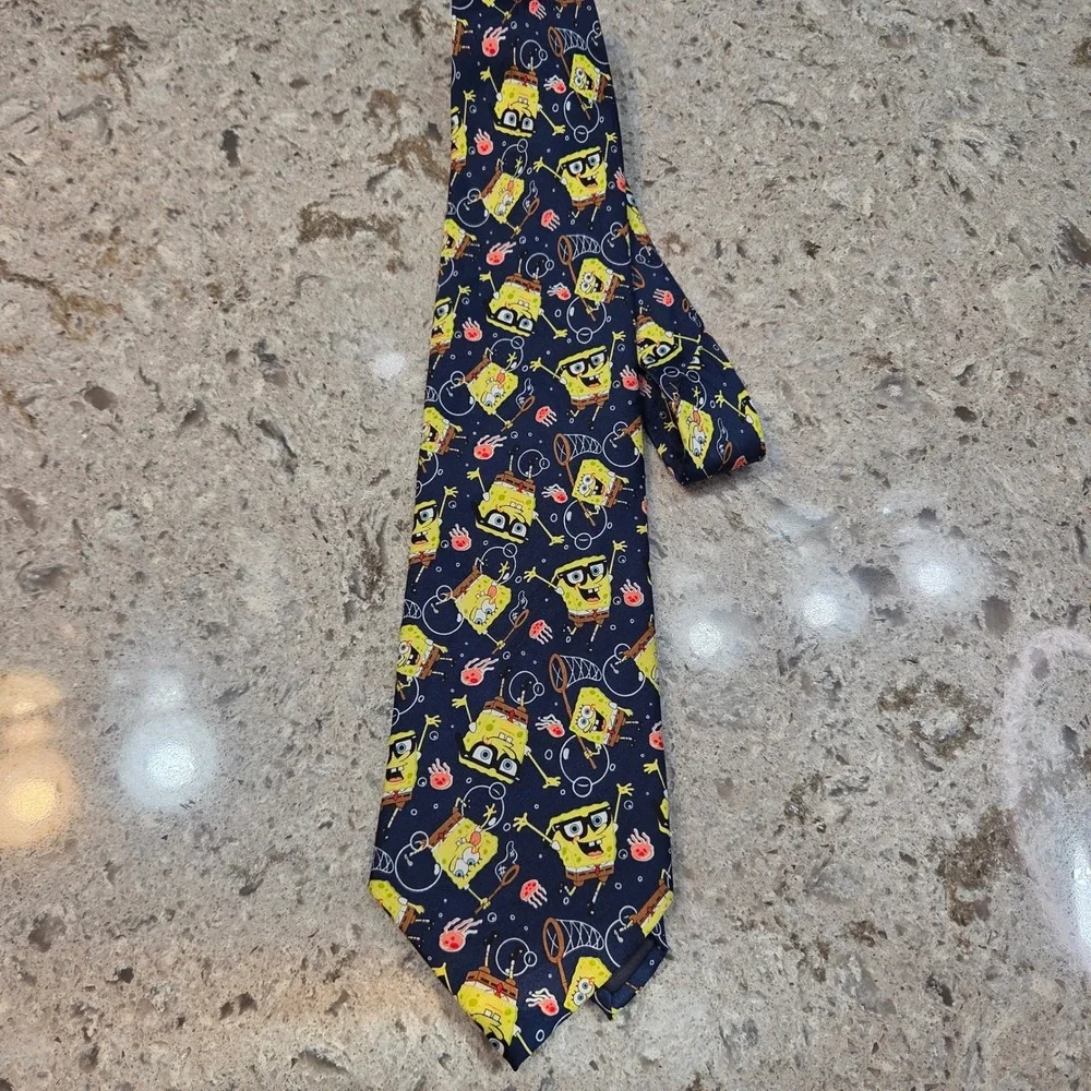Vintage 2002 Nickelodeon SpongeBob SquarePants Navy Blue Jellyfish Necktie Mens